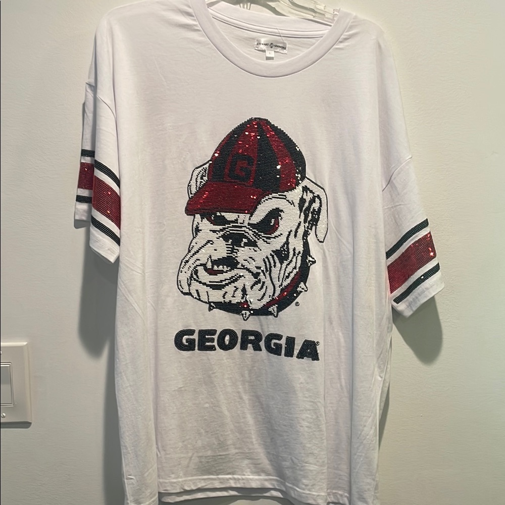 Stewart Simmon’s Women’s Sequin Georgia t shirt size L